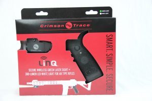 A fully packaged Crimson Trace LiNQ wireless laser system ready to hit retailers' shelves.