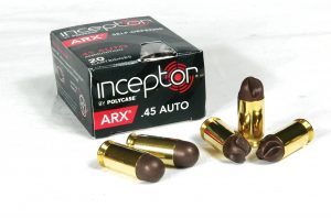 The ARX bullet (right) is a lightweight 118-grain molded alloy-polymer projectile that uses external flutes to disrupt tissue rather than relying on a hollowpoint, which may or may not expand. The pair training load is a roundnose 130-grain bullet of similar construction, minus the flutes.