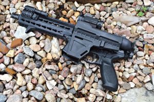 A foldable pistol brace can make for an even smaller package. Just be sure to inform your customers that they could be violating some laws if it’s not used as brace. If the above pistol is shouldered, then it would become an unregistered NFA firearm.