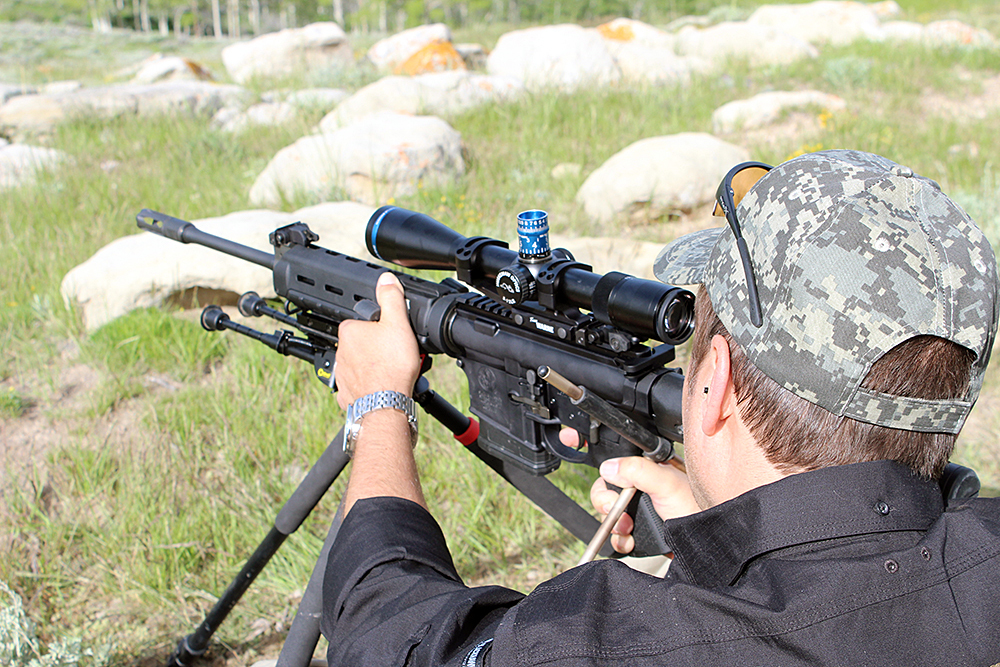 We shot from sticks in realistic positions, propped up against rocks and using packs and clothes to keep our bodies from impacting the rifle. Most shots were in the 500 - 600 yard range here.