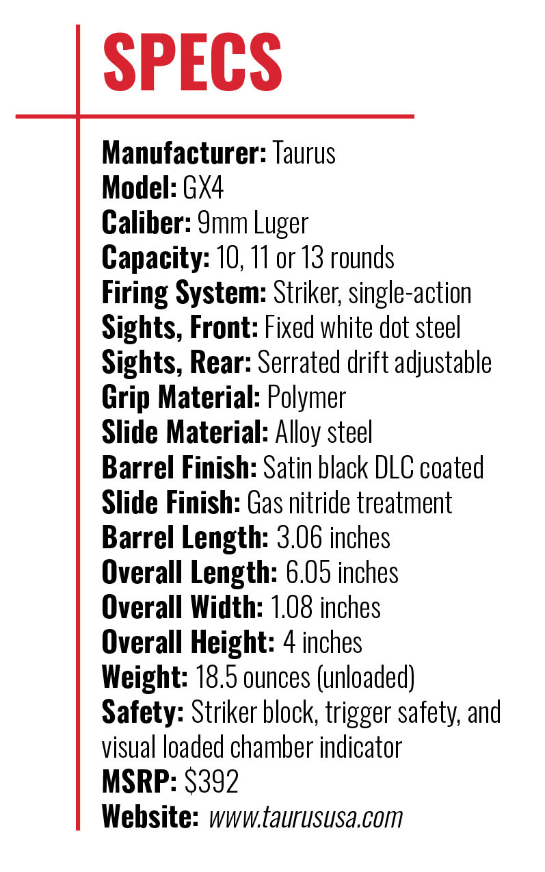 Taurus GX4 spec sheet