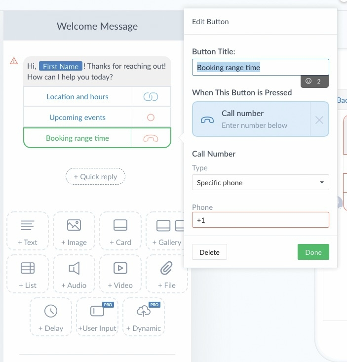 Welcome Message w Buttons