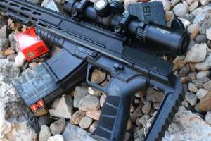 Bren and AR style ambi selector and magazine release and swappable AR spec grip offer shooters a familiar feel on the rifle